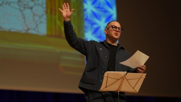A photo of me onstage, giving a speech, pounding the podium.